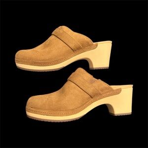 CROCS Women's Tan Suede Clogs Mule Heels